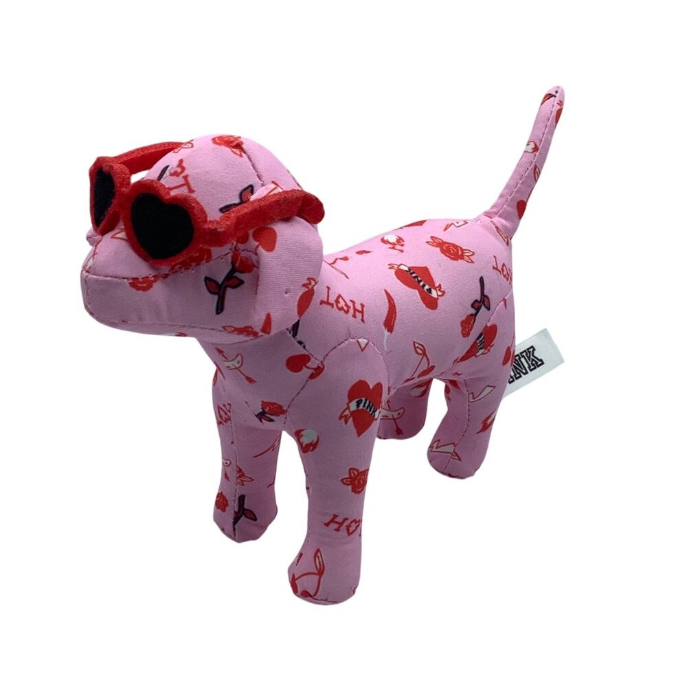 Victoria's Secret Pink Collectible Dog Plush Valentine‎ Red Heart Glasses 9" NEW